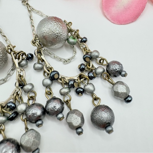 Vintage Chain Textured Bead Chandelier Leverback Swag Dangle Earrings Edgy - Picture 5 of 9